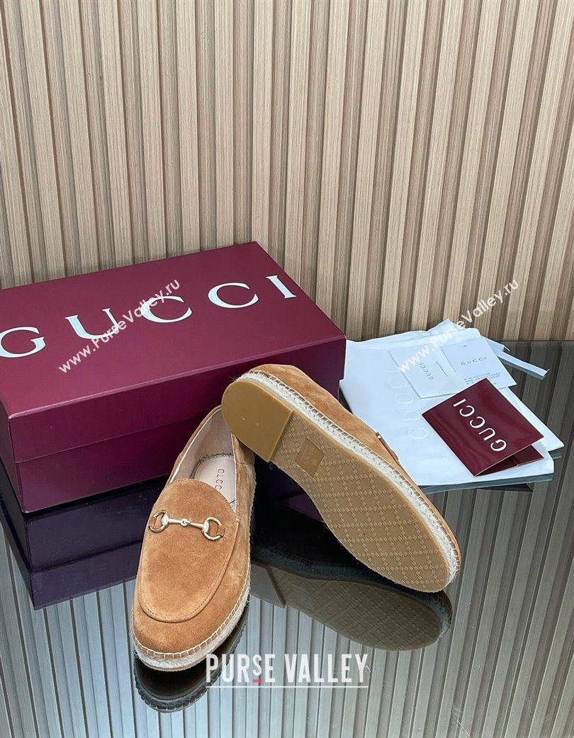 Gucci Suede Flat Espadrilles with Horsebit Light Brown 2025 GG121805 (MD-251218111)
