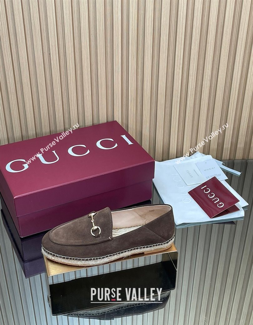 Gucci Suede Flat Espadrilles with Horsebit Chocolate Brown 2025 GG121805 (MD-251218112)