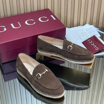 Gucci Suede Flat Espadrilles with Horsebit Chocolate Brown 2025 GG121805 (MD-251218112)