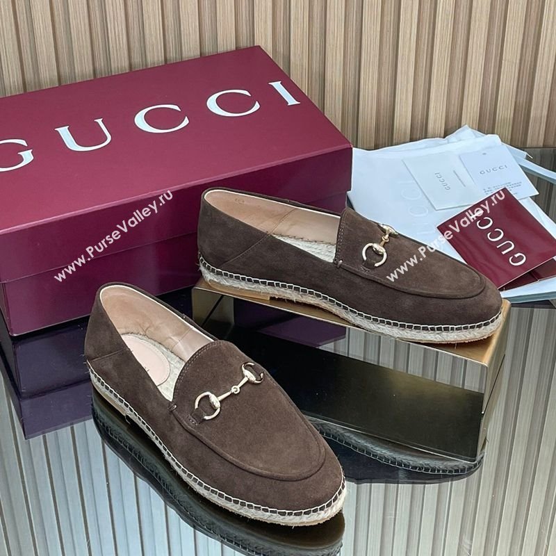 Gucci Suede Flat Espadrilles with Horsebit Chocolate Brown 2025 GG121805 (MD-251218112)