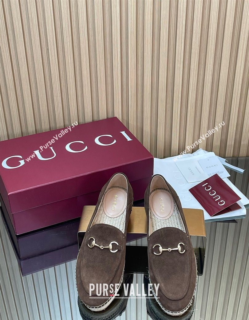 Gucci Suede Flat Espadrilles with Horsebit Chocolate Brown 2025 GG121805 (MD-251218112)