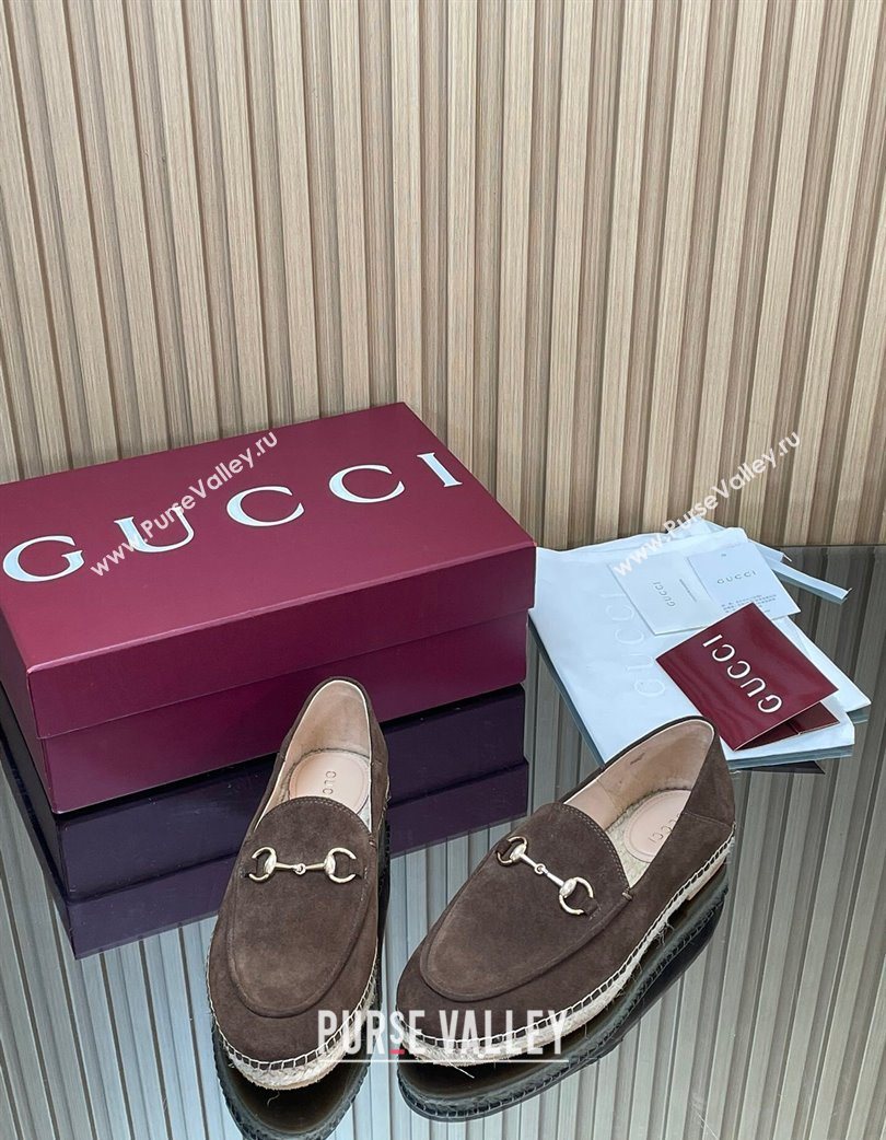 Gucci Suede Flat Espadrilles with Horsebit Chocolate Brown 2025 GG121805 (MD-251218112)