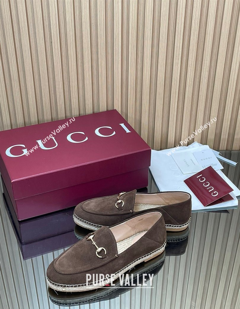 Gucci Suede Flat Espadrilles with Horsebit Chocolate Brown 2025 GG121805 (MD-251218112)