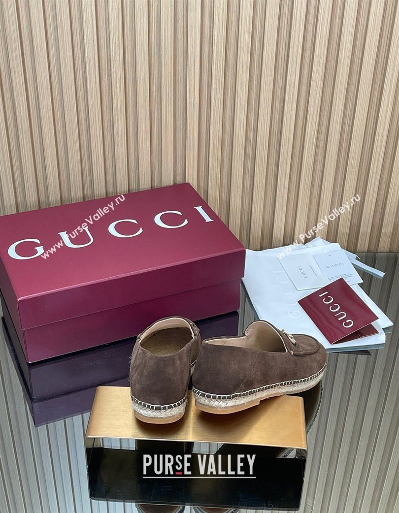 Gucci Suede Flat Espadrilles with Horsebit Chocolate Brown 2025 GG121805 (MD-251218112)