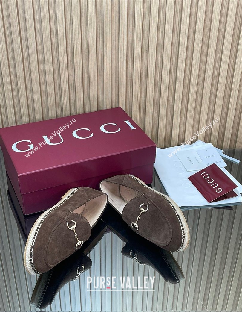 Gucci Suede Flat Espadrilles with Horsebit Chocolate Brown 2025 GG121805 (MD-251218112)