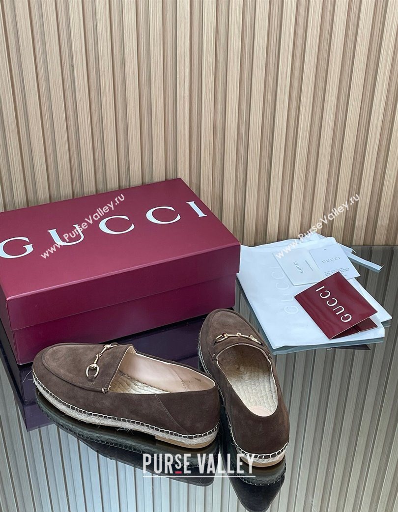 Gucci Suede Flat Espadrilles with Horsebit Chocolate Brown 2025 GG121805 (MD-251218112)