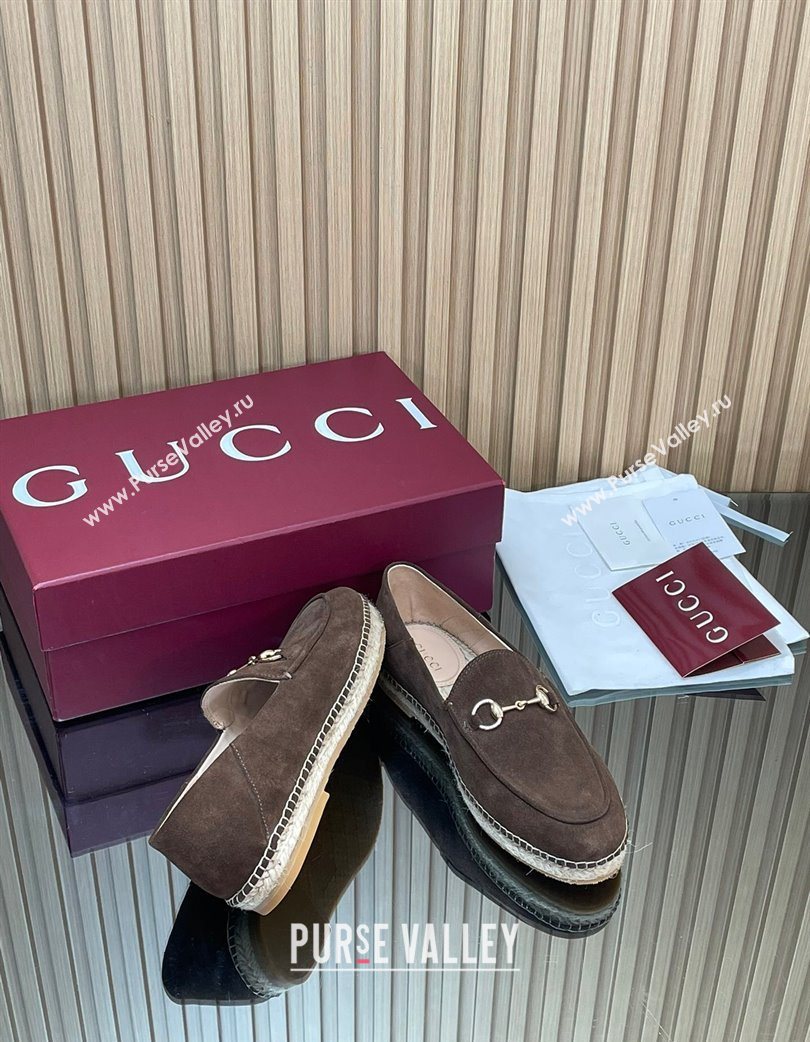 Gucci Suede Flat Espadrilles with Horsebit Chocolate Brown 2025 GG121805 (MD-251218112)