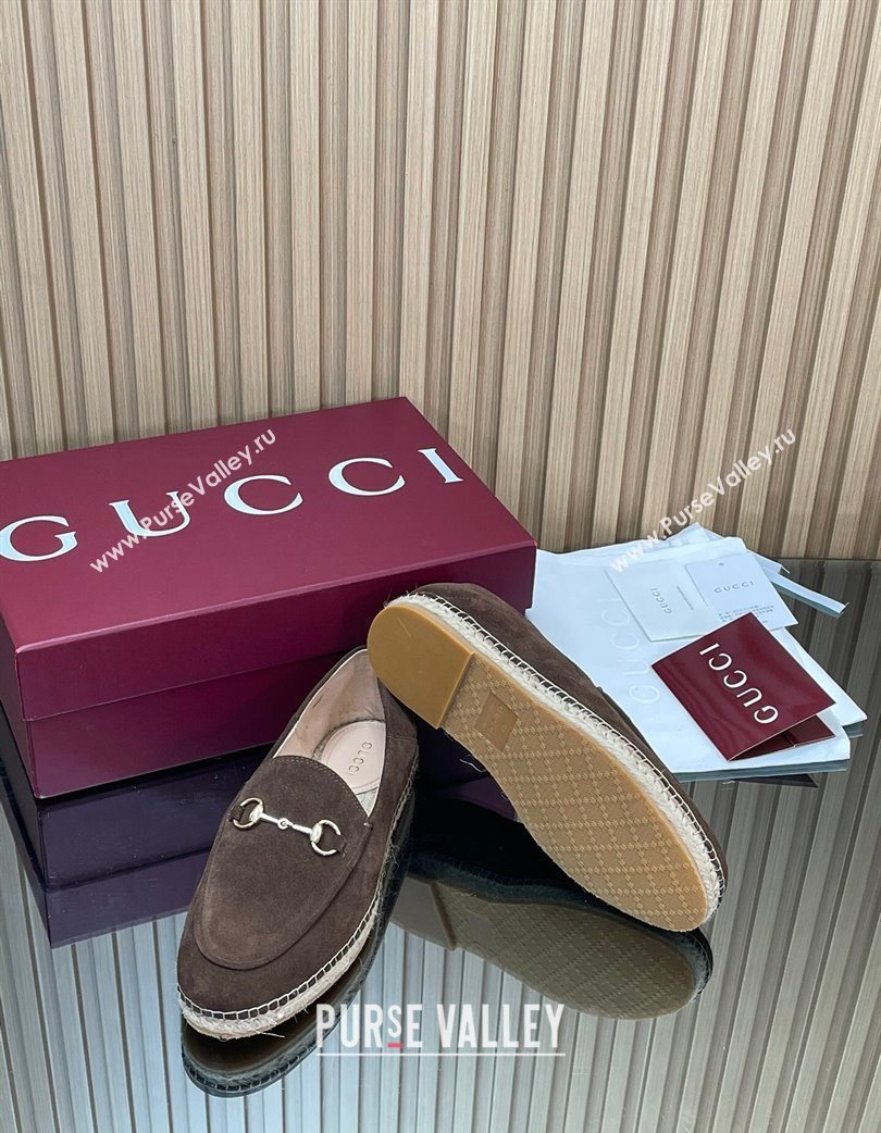 Gucci Suede Flat Espadrilles with Horsebit Chocolate Brown 2025 GG121805 (MD-251218112)