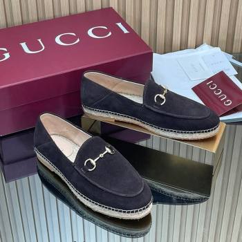 Gucci Suede Flat Espadrilles with Horsebit Dark Brown 2025 GG121805 (MD-251218113)