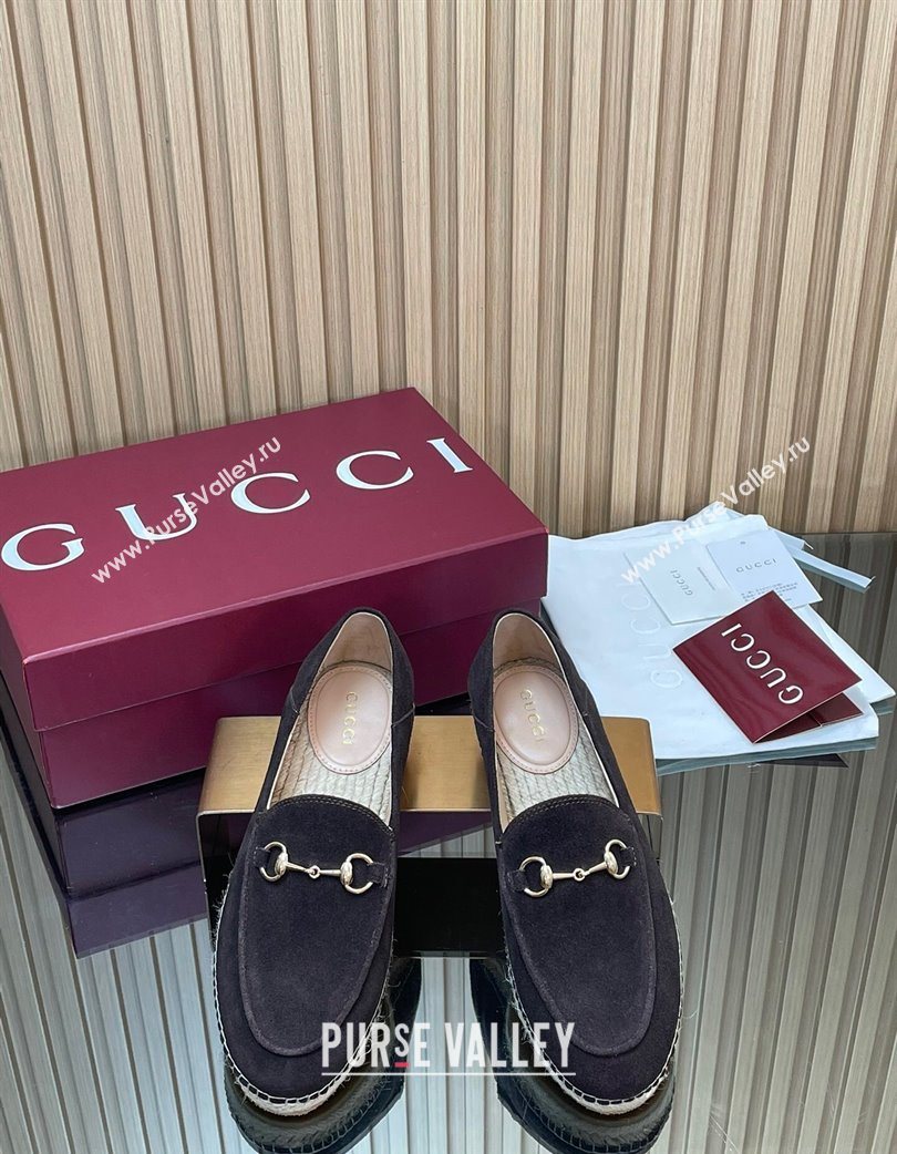 Gucci Suede Flat Espadrilles with Horsebit Dark Brown 2025 GG121805 (MD-251218113)