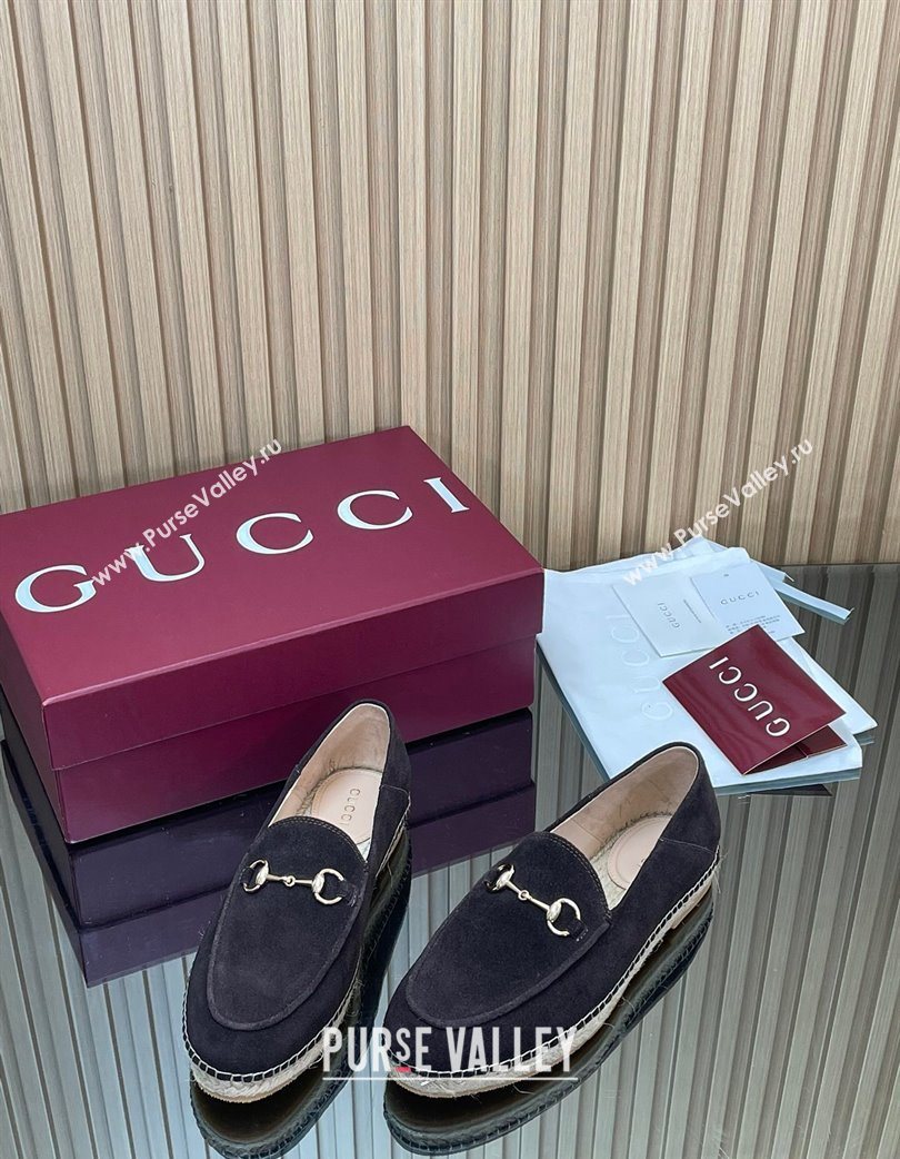 Gucci Suede Flat Espadrilles with Horsebit Dark Brown 2025 GG121805 (MD-251218113)
