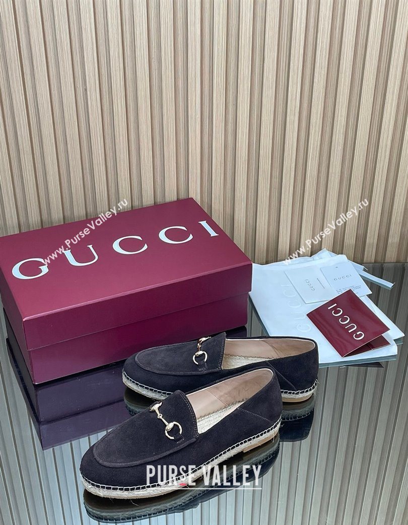Gucci Suede Flat Espadrilles with Horsebit Dark Brown 2025 GG121805 (MD-251218113)