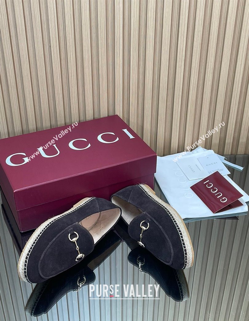 Gucci Suede Flat Espadrilles with Horsebit Dark Brown 2025 GG121805 (MD-251218113)