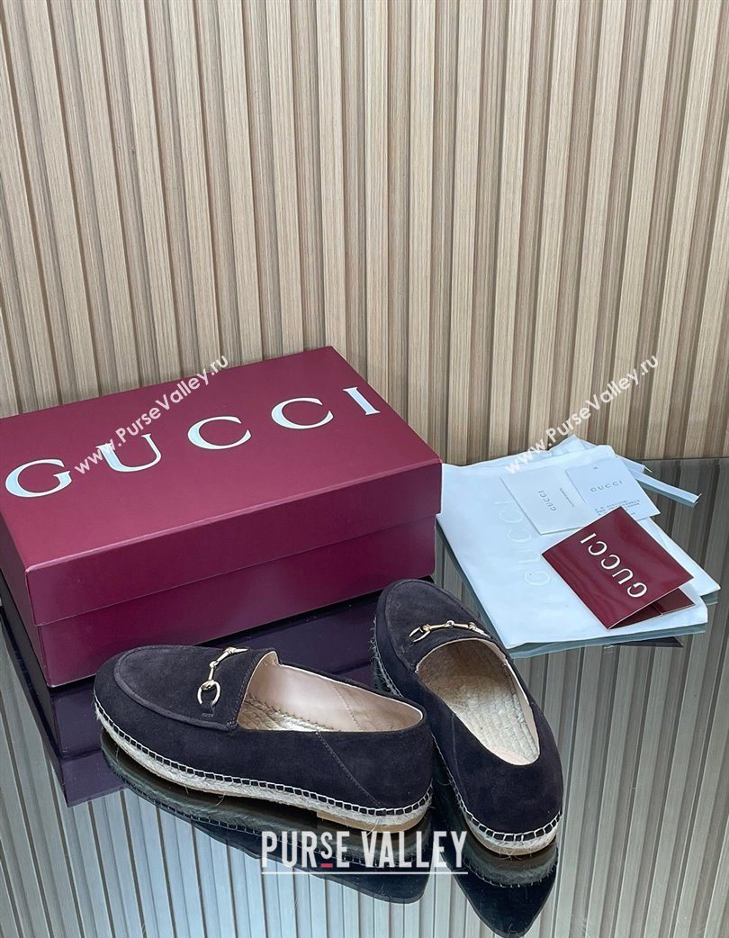 Gucci Suede Flat Espadrilles with Horsebit Dark Brown 2025 GG121805 (MD-251218113)
