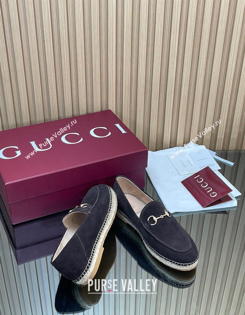 Gucci Suede Flat Espadrilles with Horsebit Dark Brown 2025 GG121805 (MD-251218113)