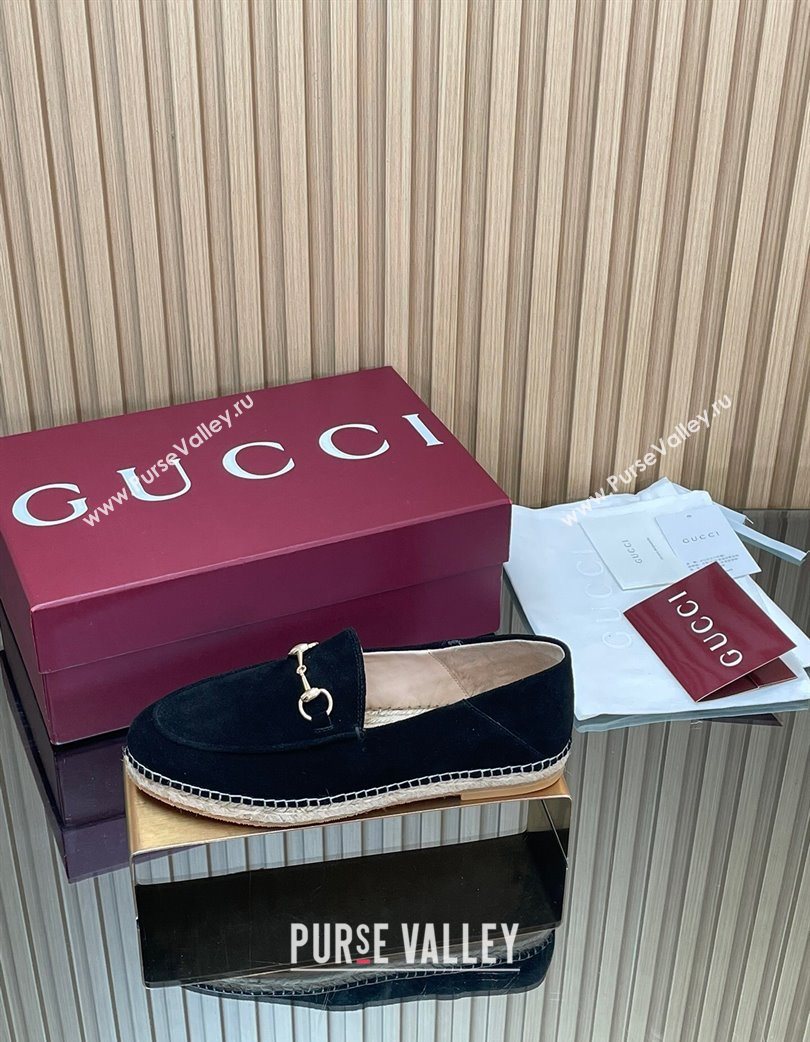 Gucci Suede Flat Espadrilles with Horsebit Black 2025 GG121805 (MD-251218114)
