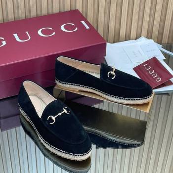 Gucci Suede Flat Espadrilles with Horsebit Black 2025 GG121805 (MD-251218114)