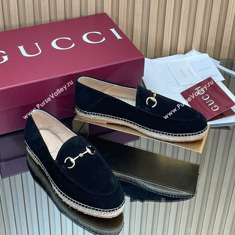 Gucci Suede Flat Espadrilles with Horsebit Black 2025 GG121805 (MD-251218114)