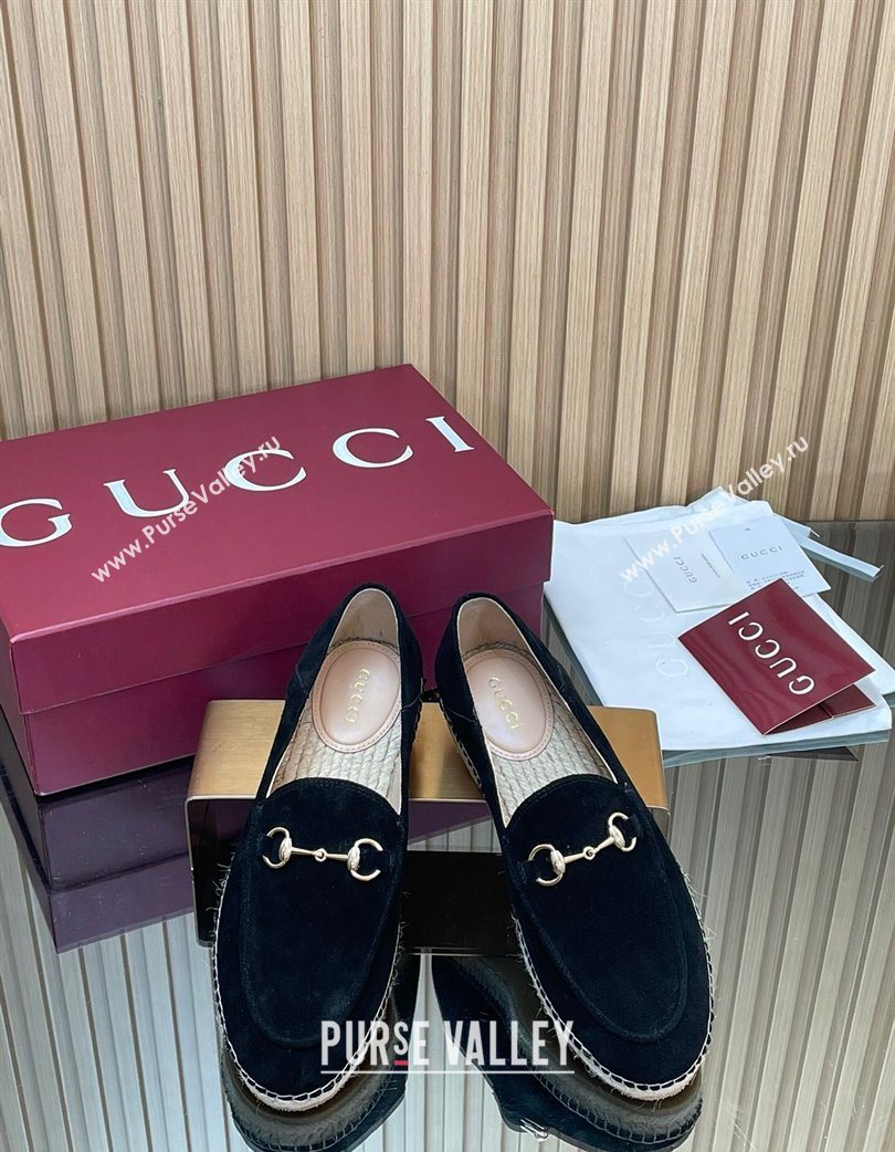 Gucci Suede Flat Espadrilles with Horsebit Black 2025 GG121805 (MD-251218114)