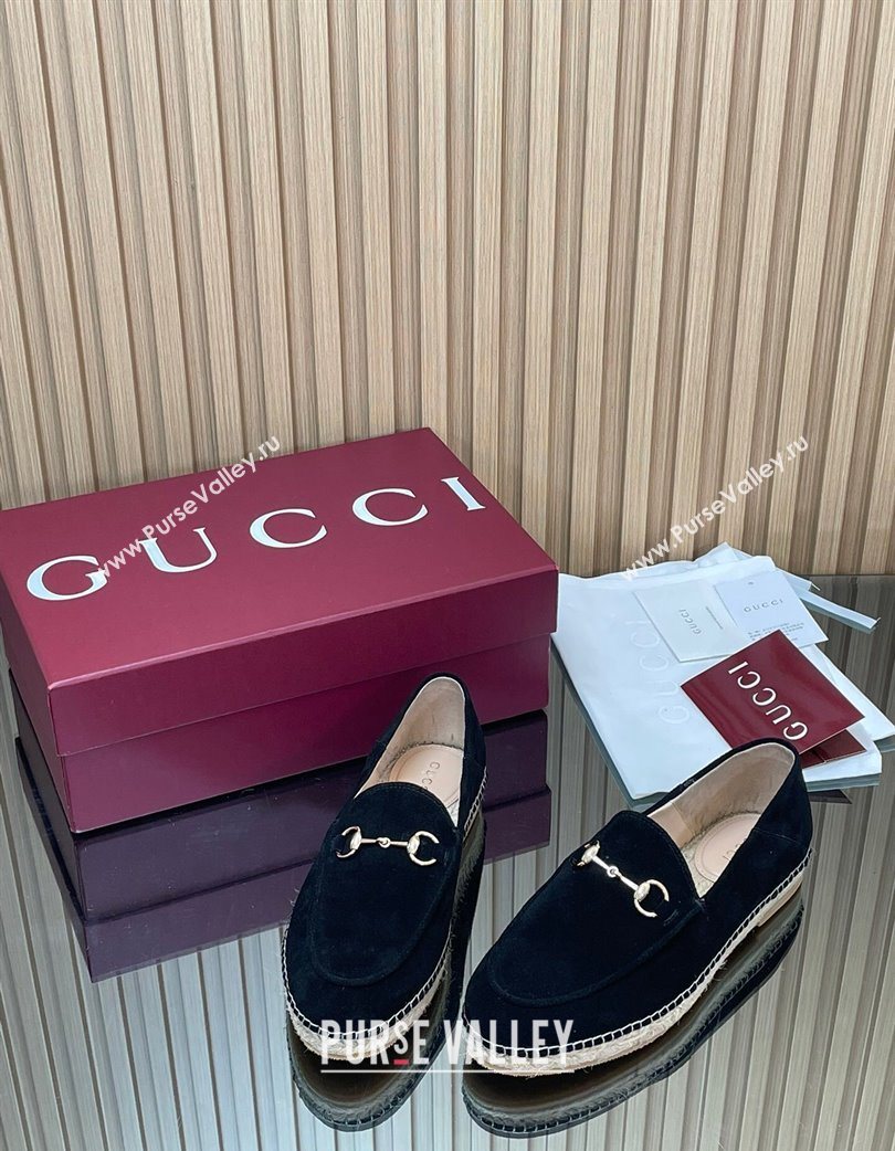 Gucci Suede Flat Espadrilles with Horsebit Black 2025 GG121805 (MD-251218114)