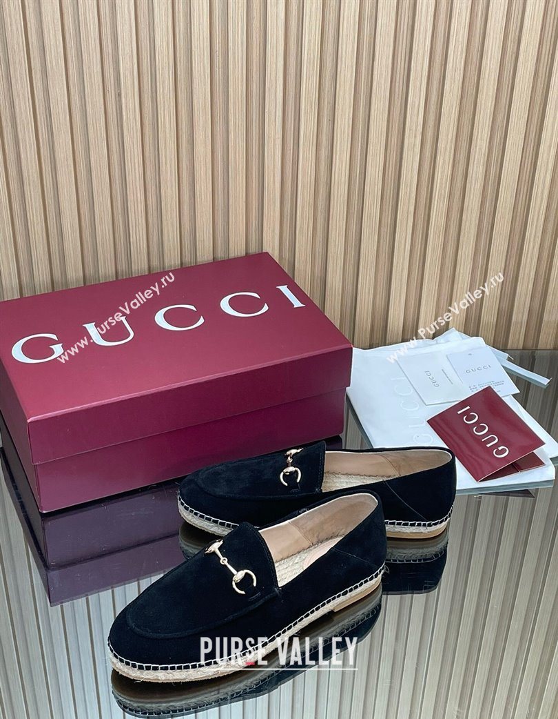 Gucci Suede Flat Espadrilles with Horsebit Black 2025 GG121805 (MD-251218114)