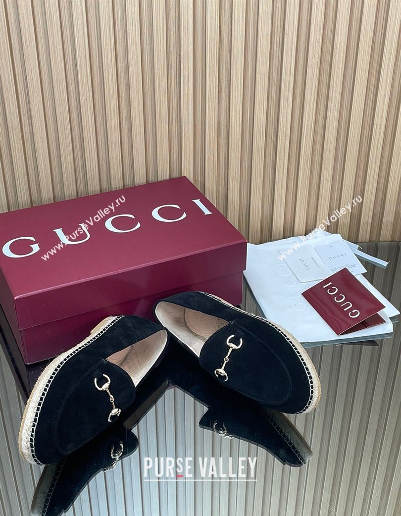 Gucci Suede Flat Espadrilles with Horsebit Black 2025 GG121805 (MD-251218114)