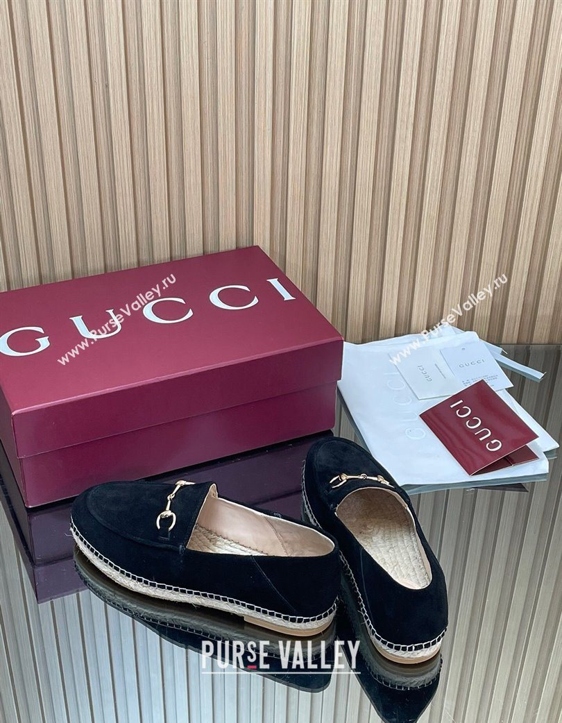 Gucci Suede Flat Espadrilles with Horsebit Black 2025 GG121805 (MD-251218114)