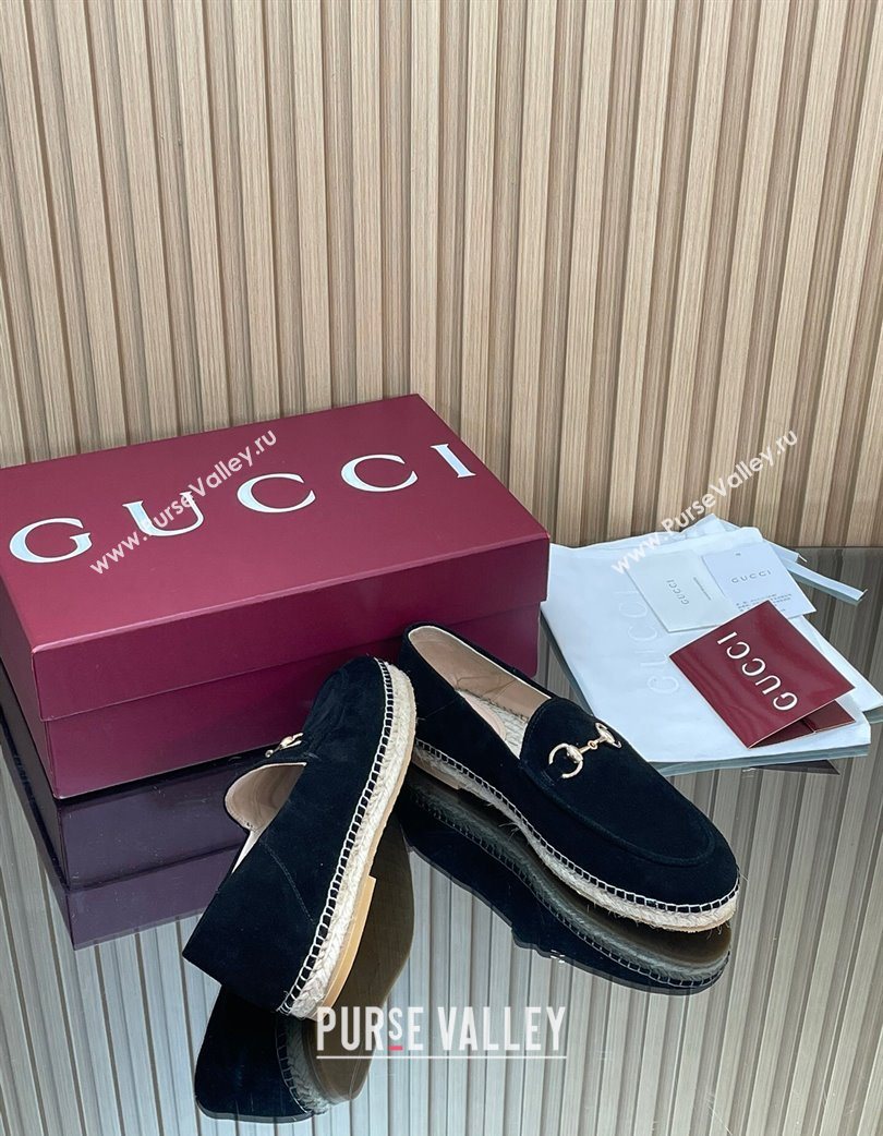 Gucci Suede Flat Espadrilles with Horsebit Black 2025 GG121805 (MD-251218114)