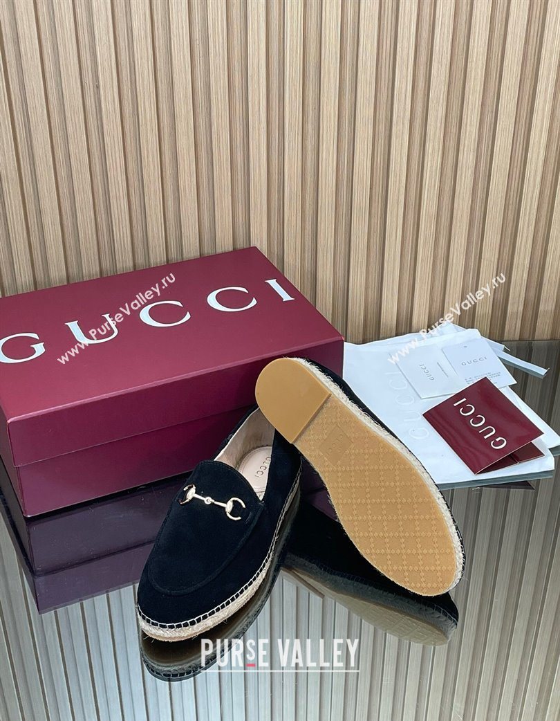 Gucci Suede Flat Espadrilles with Horsebit Black 2025 GG121805 (MD-251218114)