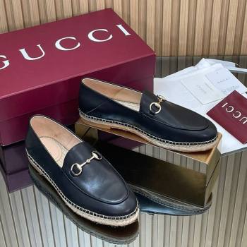 Gucci Calf Leather Flat Espadrilles with Horsebit Black 2025 GG121805 (MD-251218115)