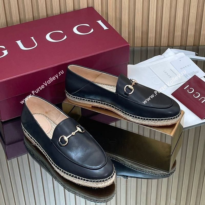 Gucci Calf Leather Flat Espadrilles with Horsebit Black 2025 GG121805 (MD-251218115)
