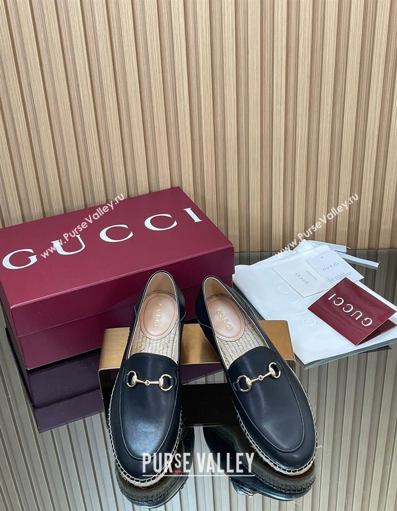 Gucci Calf Leather Flat Espadrilles with Horsebit Black 2025 GG121805 (MD-251218115)