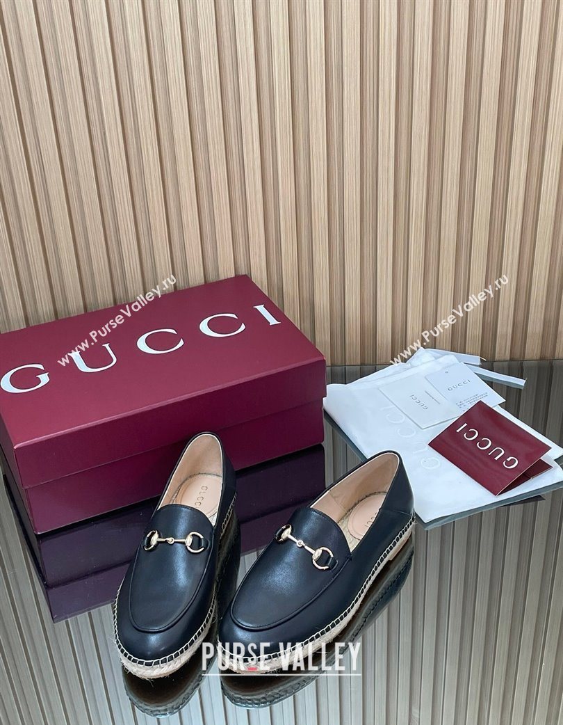 Gucci Calf Leather Flat Espadrilles with Horsebit Black 2025 GG121805 (MD-251218115)