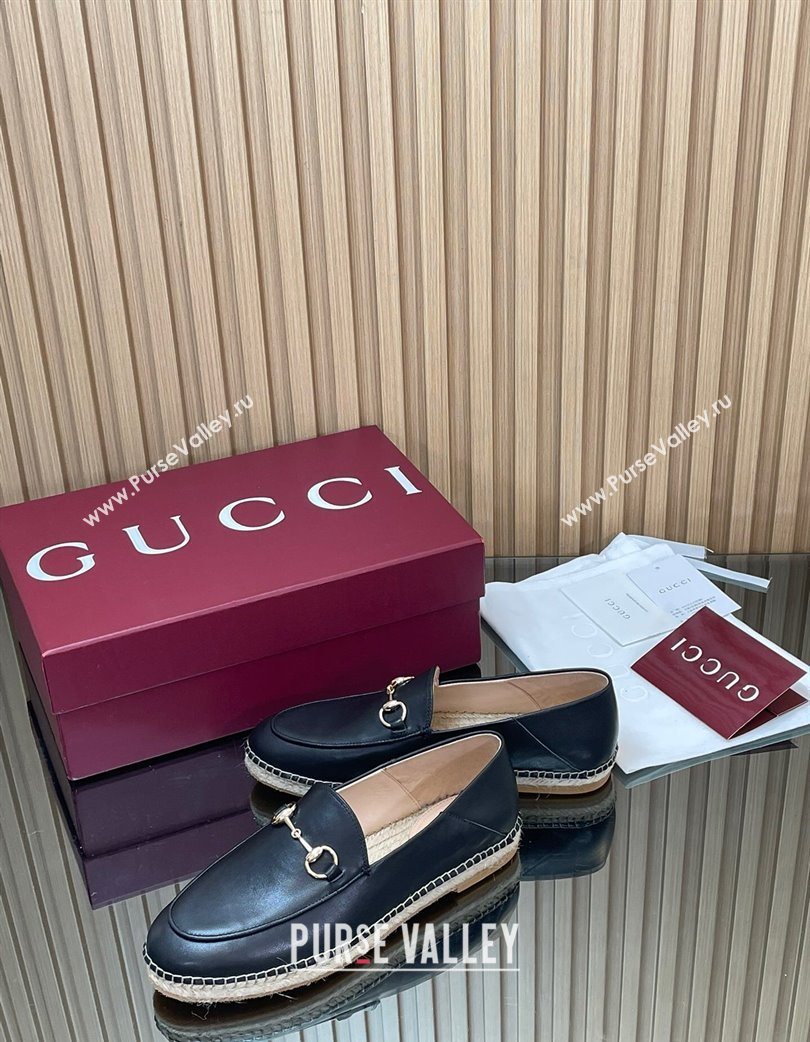 Gucci Calf Leather Flat Espadrilles with Horsebit Black 2025 GG121805 (MD-251218115)
