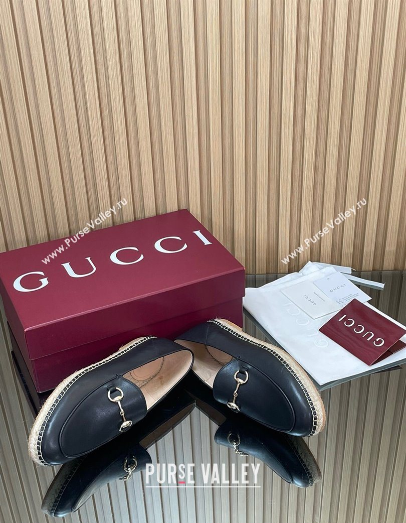 Gucci Calf Leather Flat Espadrilles with Horsebit Black 2025 GG121805 (MD-251218115)