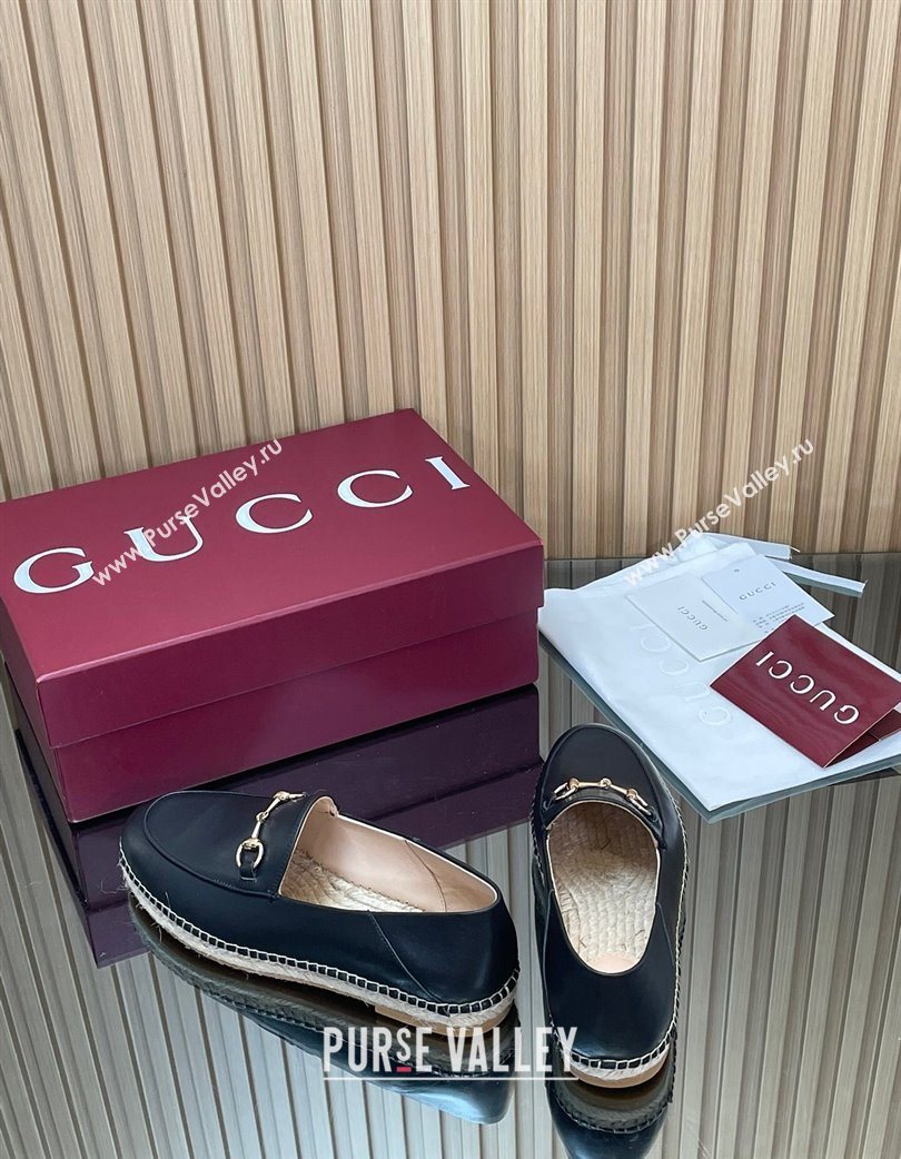 Gucci Calf Leather Flat Espadrilles with Horsebit Black 2025 GG121805 (MD-251218115)