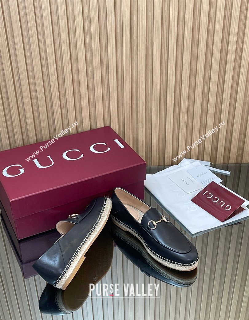 Gucci Calf Leather Flat Espadrilles with Horsebit Black 2025 GG121805 (MD-251218115)