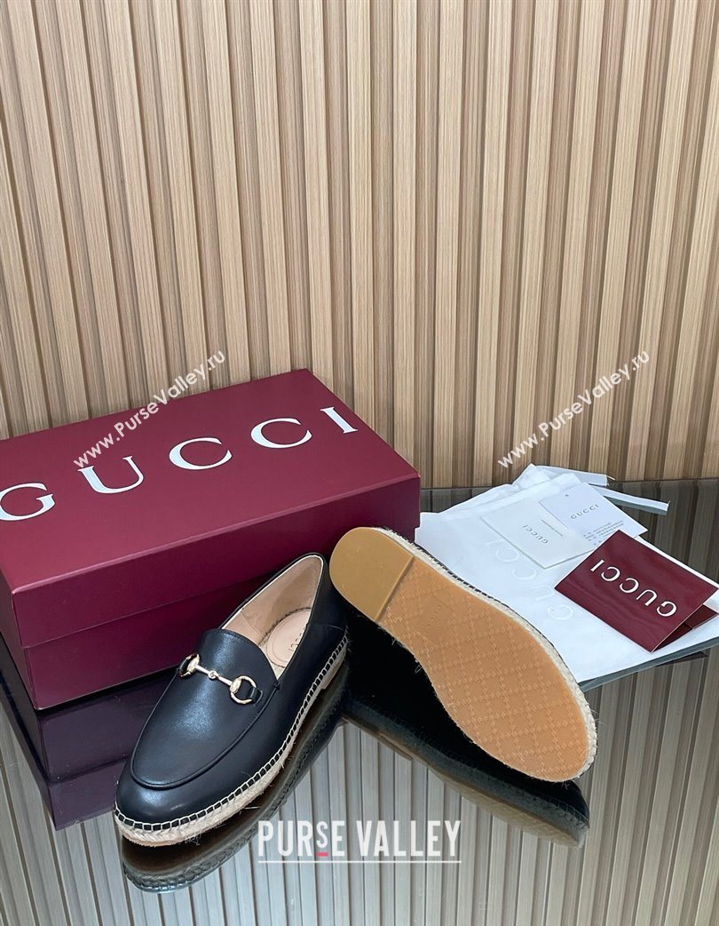 Gucci Calf Leather Flat Espadrilles with Horsebit Black 2025 GG121805 (MD-251218115)