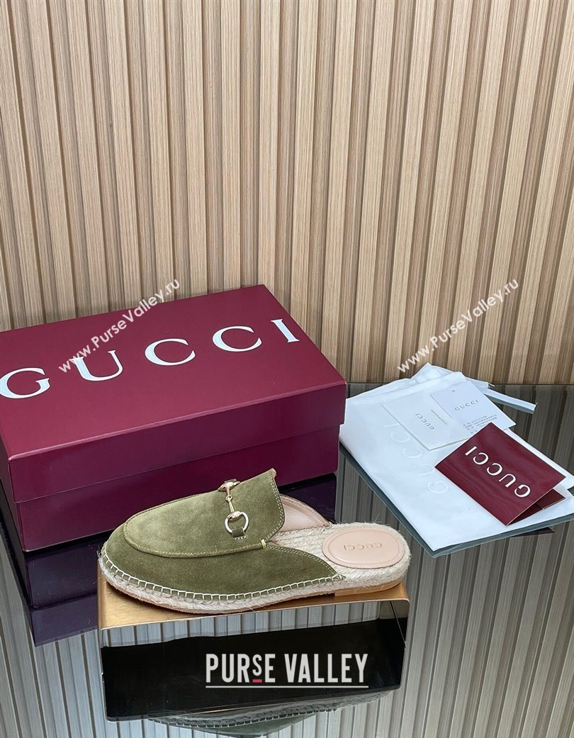 Gucci Suede Flat Espadrille Mules with Horsebit Green 2025 GG121805 (MD-251218117)