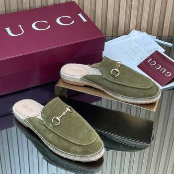 Gucci Suede Flat Espadrille Mules with Horsebit Green 2025 GG121805 (MD-251218117)
