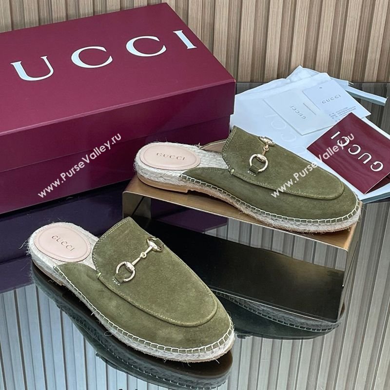 Gucci Suede Flat Espadrille Mules with Horsebit Green 2025 GG121805 (MD-251218117)