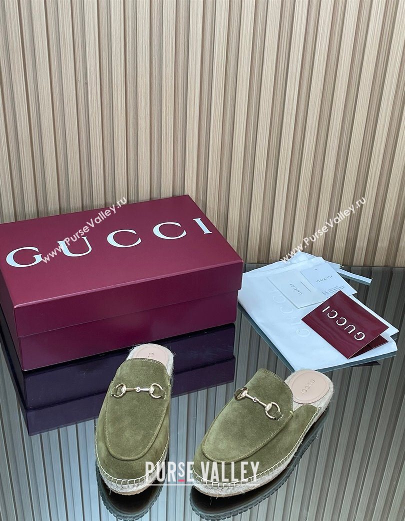 Gucci Suede Flat Espadrille Mules with Horsebit Green 2025 GG121805 (MD-251218117)