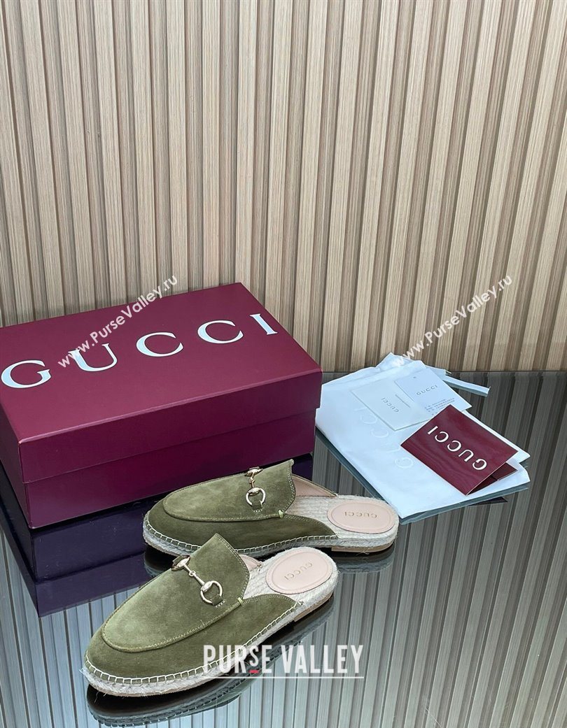 Gucci Suede Flat Espadrille Mules with Horsebit Green 2025 GG121805 (MD-251218117)