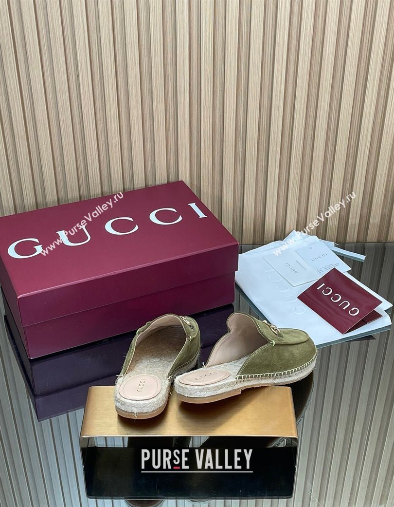 Gucci Suede Flat Espadrille Mules with Horsebit Green 2025 GG121805 (MD-251218117)