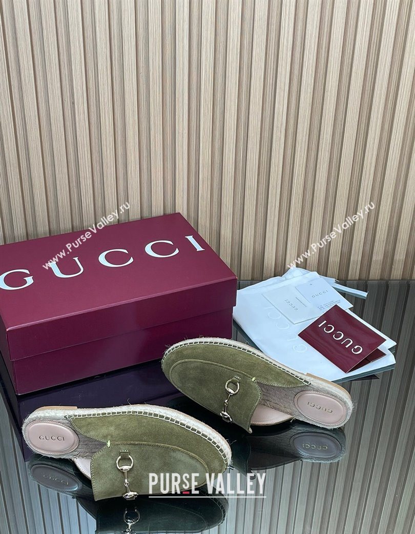 Gucci Suede Flat Espadrille Mules with Horsebit Green 2025 GG121805 (MD-251218117)