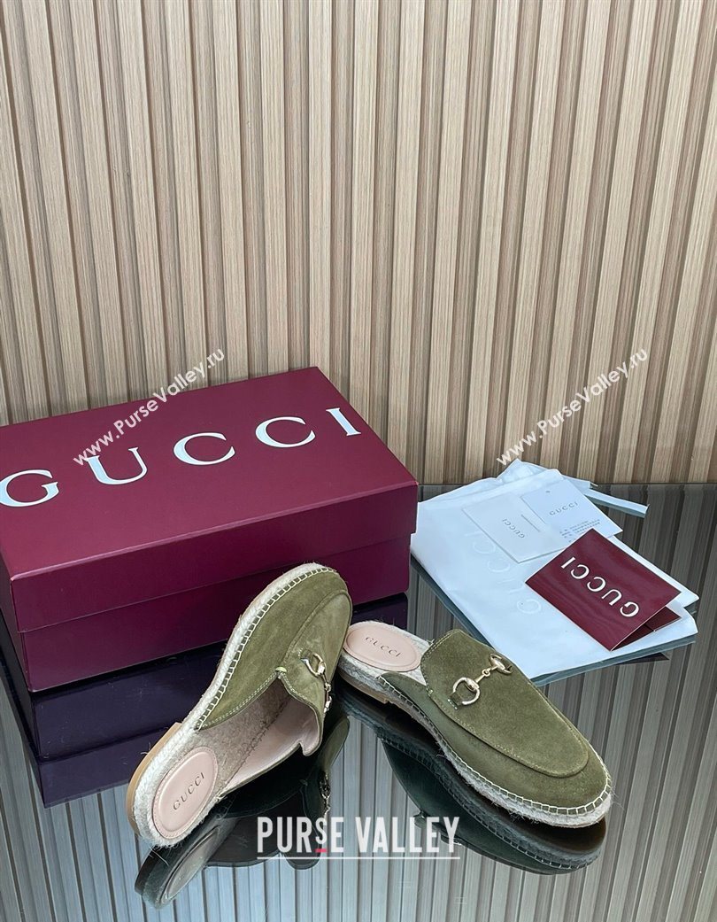Gucci Suede Flat Espadrille Mules with Horsebit Green 2025 GG121805 (MD-251218117)