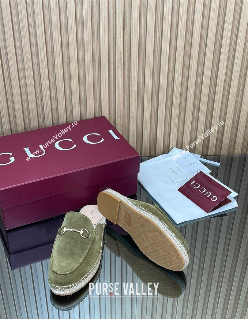 Gucci Suede Flat Espadrille Mules with Horsebit Green 2025 GG121805 (MD-251218117)