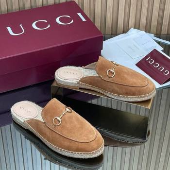 Gucci Suede Flat Espadrille Mules with Horsebit Light Brown 2025 GG121805 (MD-251218120)