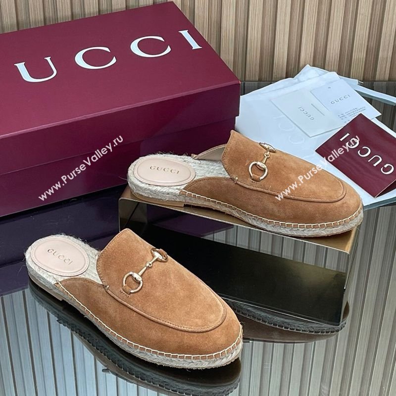 Gucci Suede Flat Espadrille Mules with Horsebit Light Brown 2025 GG121805 (MD-251218120)