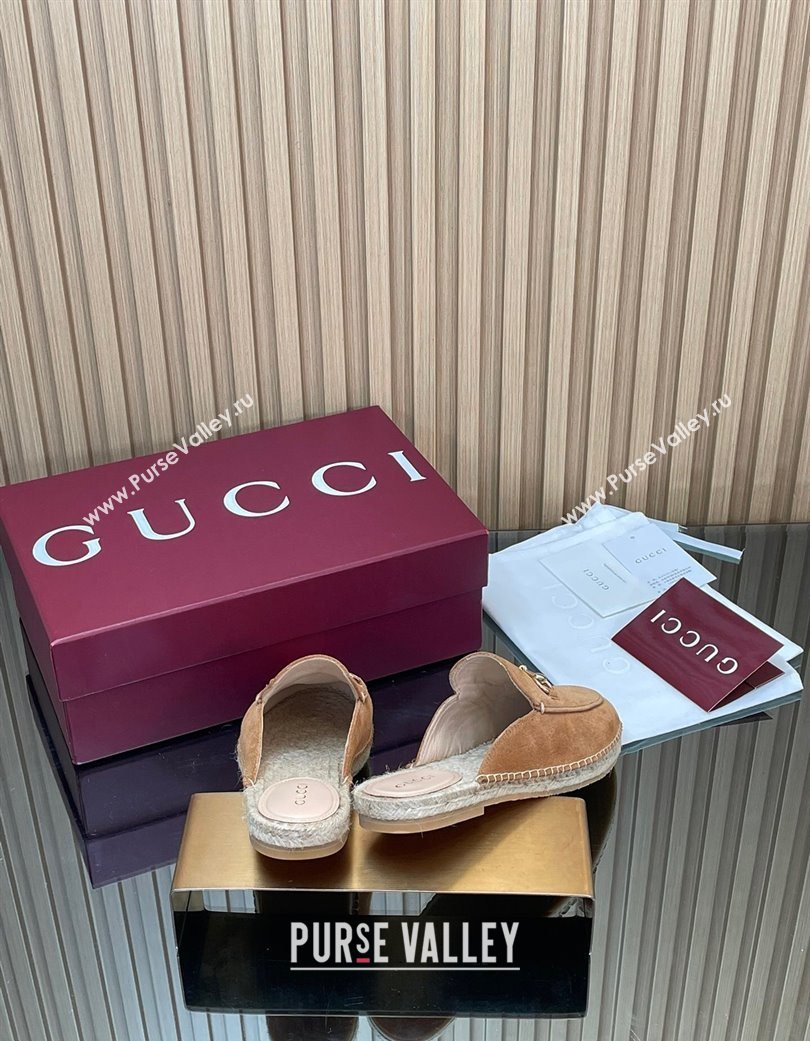 Gucci Suede Flat Espadrille Mules with Horsebit Light Brown 2025 GG121805 (MD-251218120)